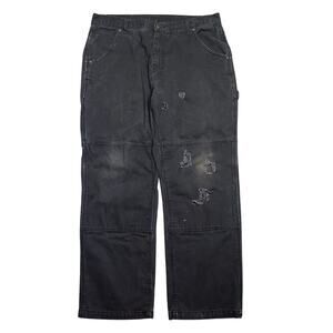 Vintage Double Knee Pants 36x30 Black Canvas Distressed Workwear Lakin McKey